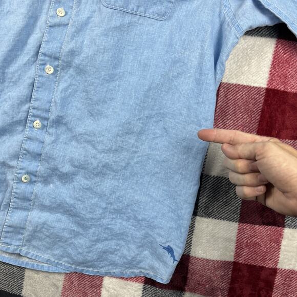 Tommy Bahama Shirt Mens 2XLT Blue 100% Linen Casual Beach Relax Resort Preppy - Picture 6 of 15